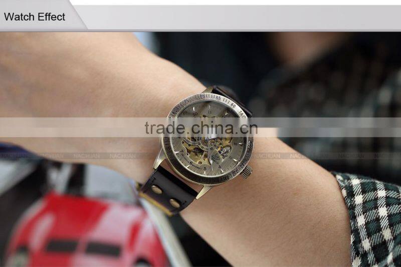 Vintage Bronze Steampunk Skeleton Automatic Mechanical Analog Men Watch