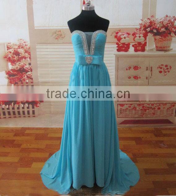 Blue Chiffon Ruffled Sweetheart Customized Prom Party Evening Dresses Vestidos PD034 real sample pictures dresses
