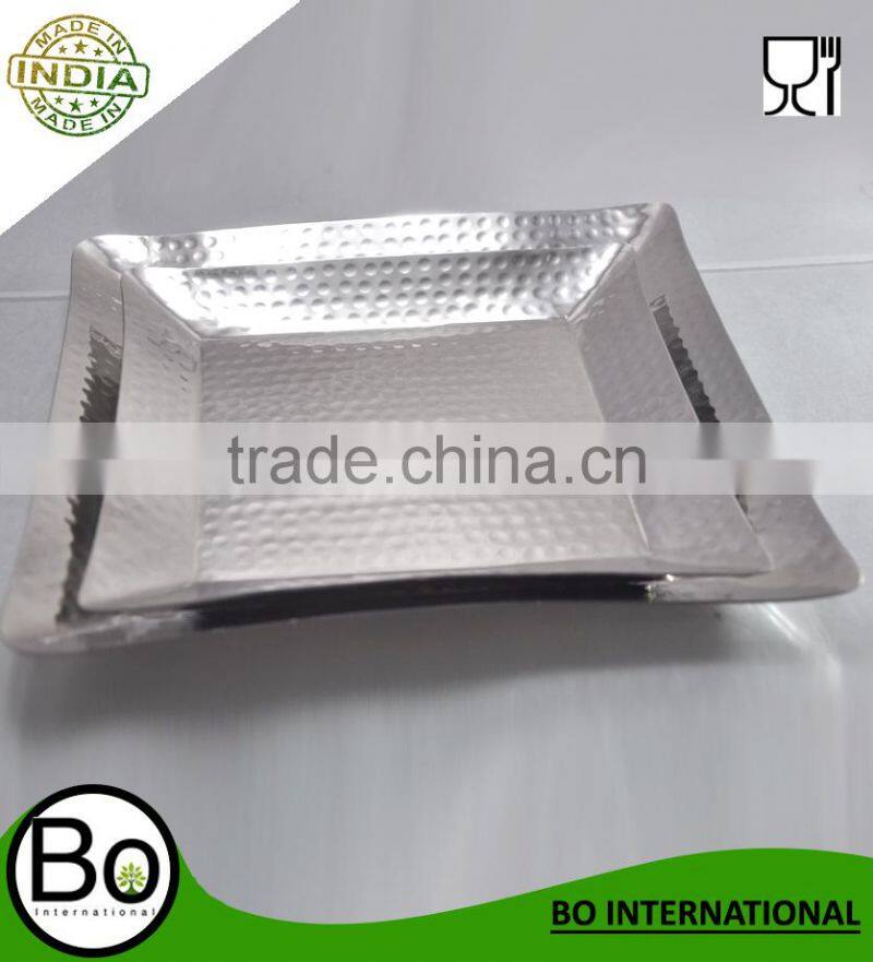 Stainless Steel Square Tray With Hammered 31cm