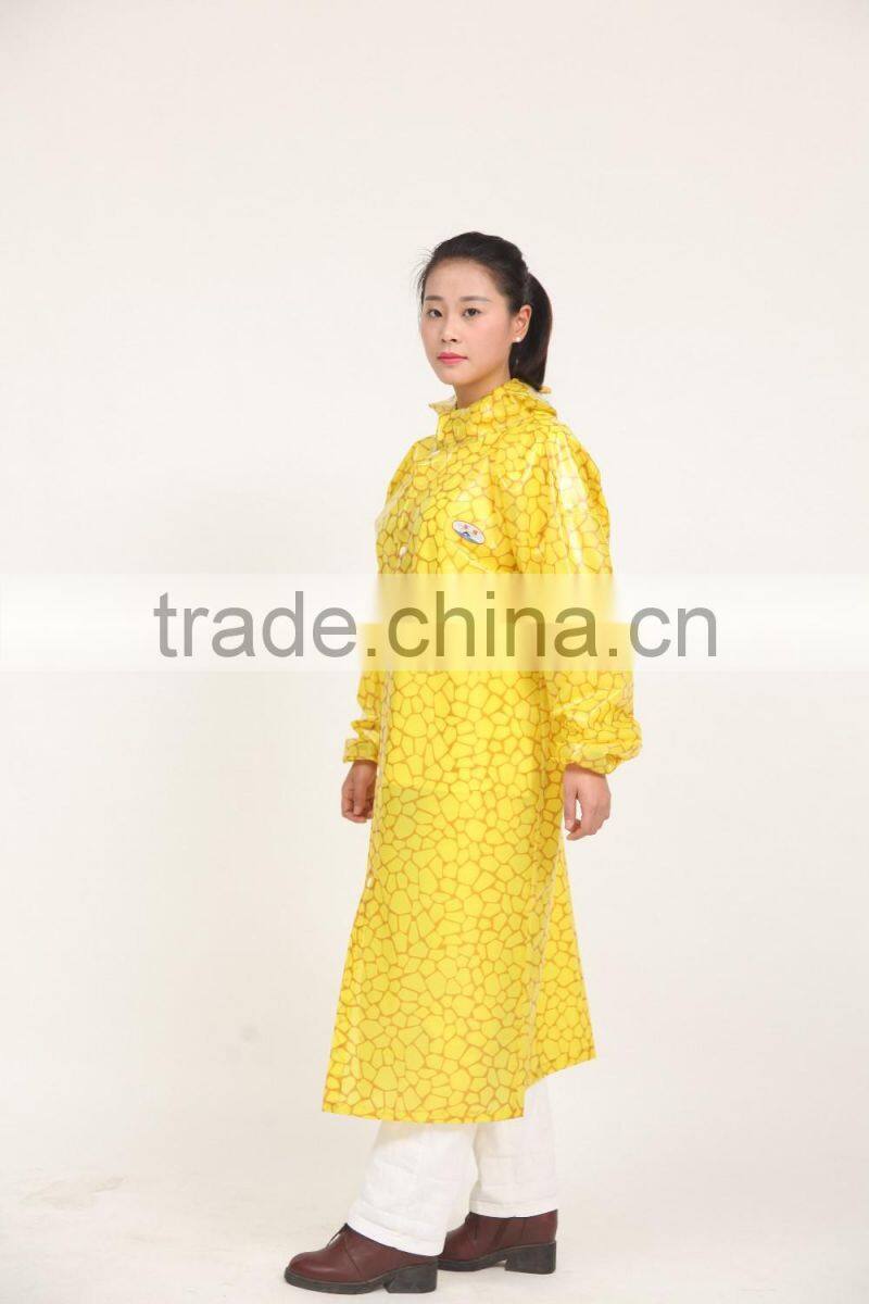 Yellow ladies or women Hooded Long Waterproof pvc Rainsuit