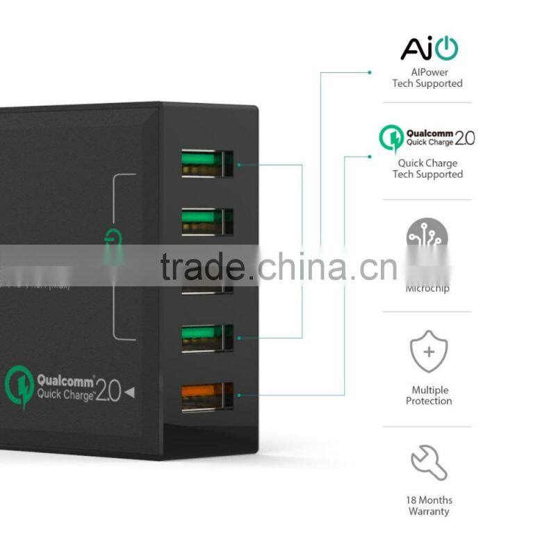 Aukey Quick Charge 2.0 54W 5 Ports USB Desktop Charging Station Wall Charger,EU plug