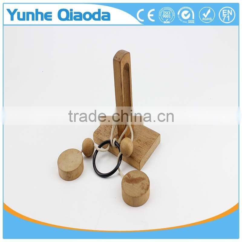 string puzzle on wood base Classical Wooden Puzzle Set Solution Rope Central Brain Teaser for Adults Game