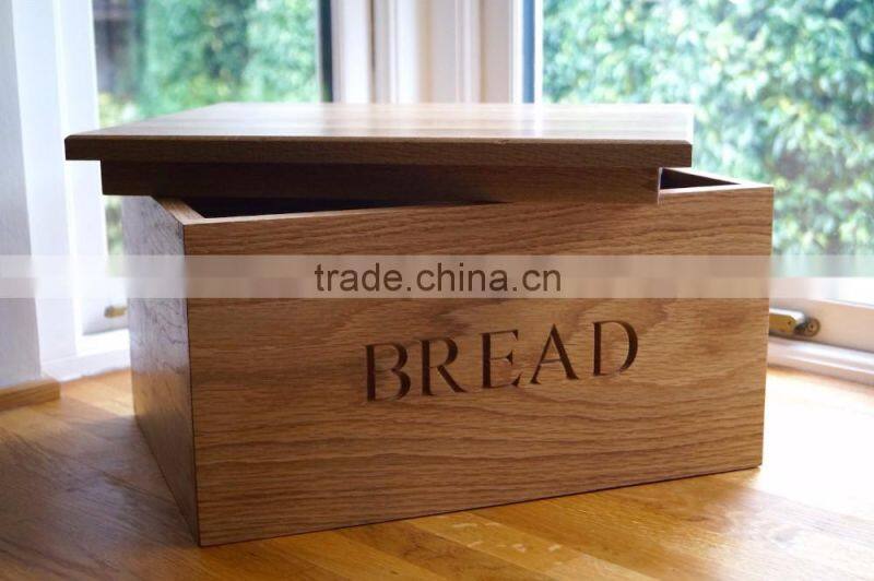 Wooden Bread Box with Groove Lid Oak Customer Logo Bread Crate Melamine Bread Bin Made By Solid Wood