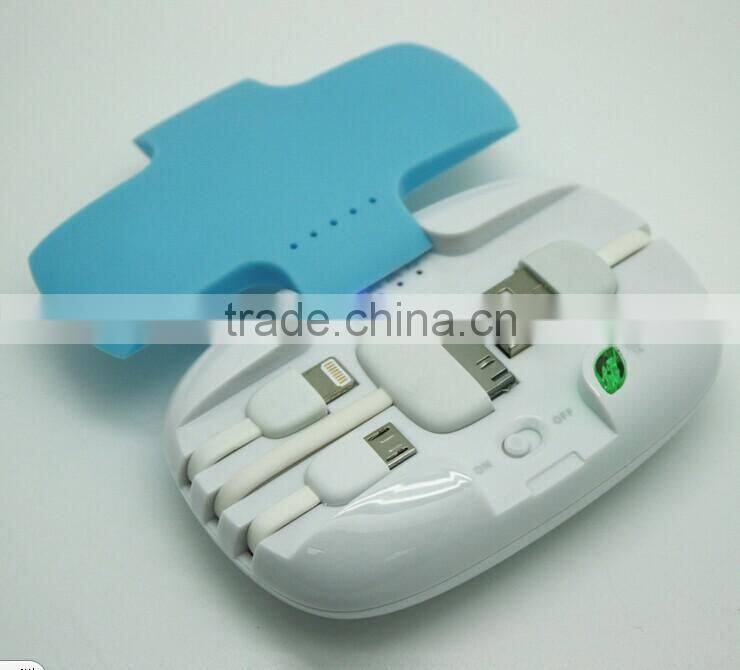 3600mAh power bank mobile power bank with built-in cables