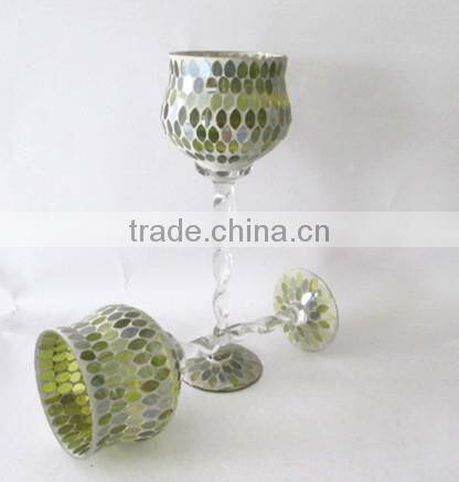 Tall Tealight Candle Holder Handmade Colored Goblet Unique Mexican Blown Glass