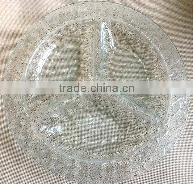 3 partition plate , round clear glass plate , nut plate , candy dishes