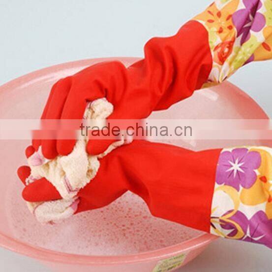 extra long household cleaning kitchen household latex cotton lined rubber gloves