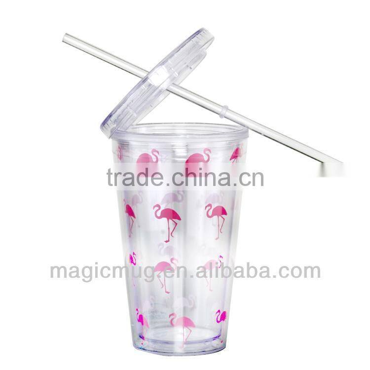 Transparent Plastic Mug with lid and straw