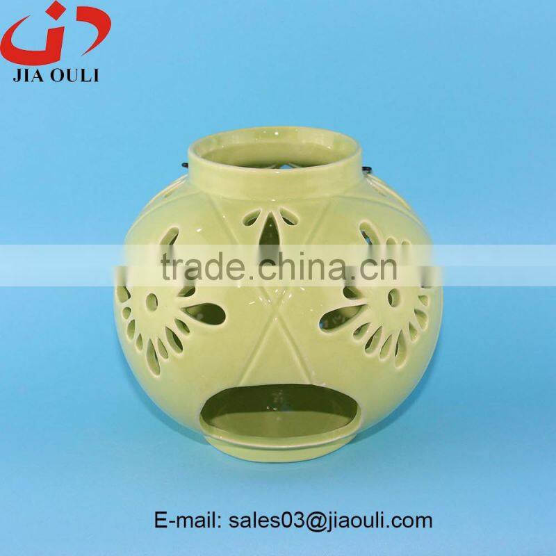 New deisgn home decoration green ceramic hurricane lamp, lantern