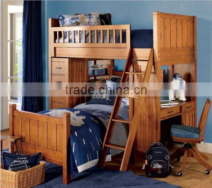 European Classic Rococo Style Pure White Wood Stairway Bunk Bed with Drawers BF11-09183a