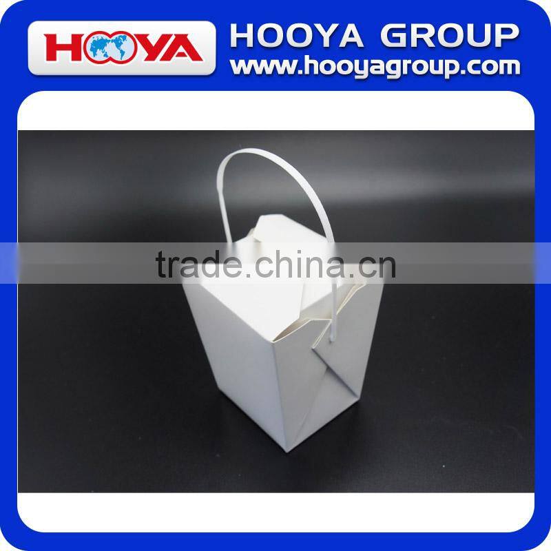 16oz /26oz /32oz disposable white paper food packing box with plastic handle,waterproof and oilproof