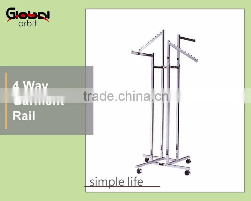 Steel Adjustable Arm Store Fixture Display Stand 4 Way Garment Hanging Rail