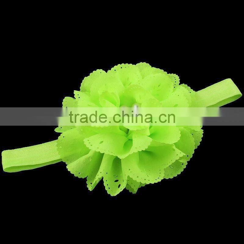 handmade fabric flower headband with pearl center for kids hair accessories