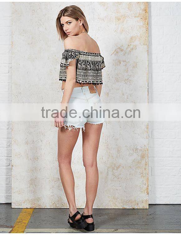 2016 latest Safari off shoulder giraffe aztec sexy crop top HST8002