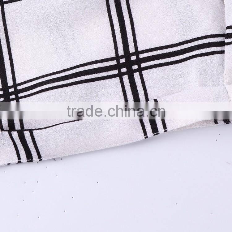 HAODUOYI Women White Plaid Print Lace Up Romper