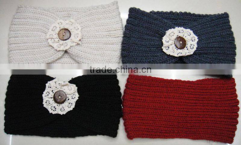 2016 winter Fashion new latest crochet acrylic lace button knitted headband