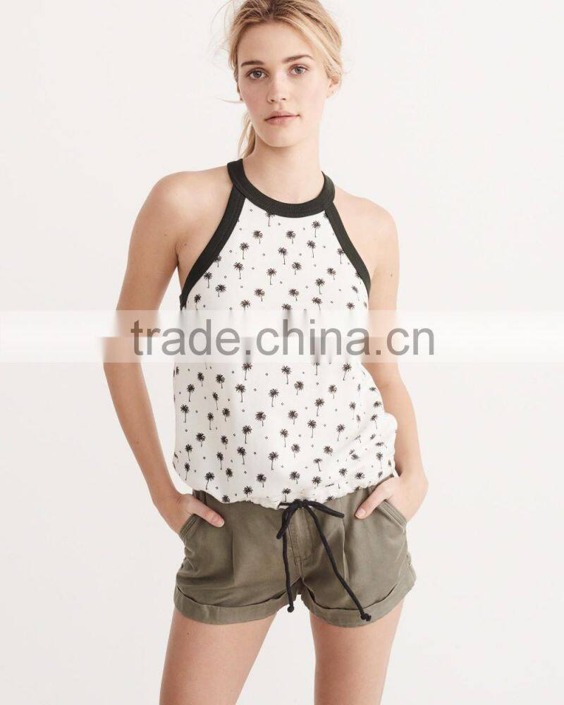MGOO Black Binding String Tie Up T Shirt Sleeveless Custom Design Sexy Tops For Women