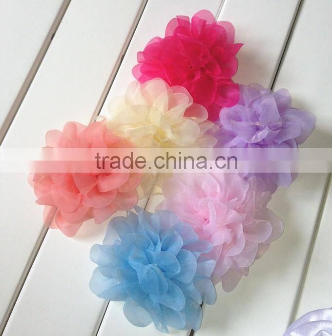 Factory price Colorful Baby Girl Soild Flower Chiffon Headband Baby DIY Headdress Decorated