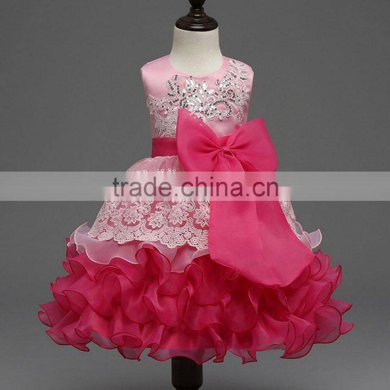 Girls short sleeved wedding dress big bow dress lace wedding dress bridal