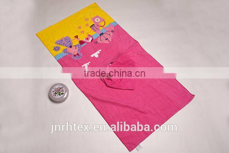 Alibaba Trade Assurance ring spun cotton screen printing velour kids poncho hooded beach towel
