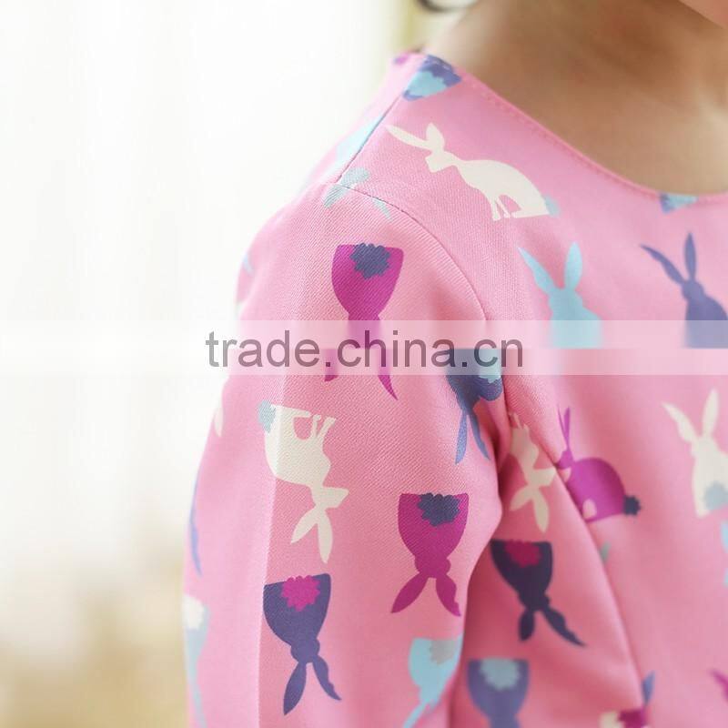 Little Girls Easter Bunny Pink Dress Baby Kids Long Sleeve Cute Rabbit Spring Dress