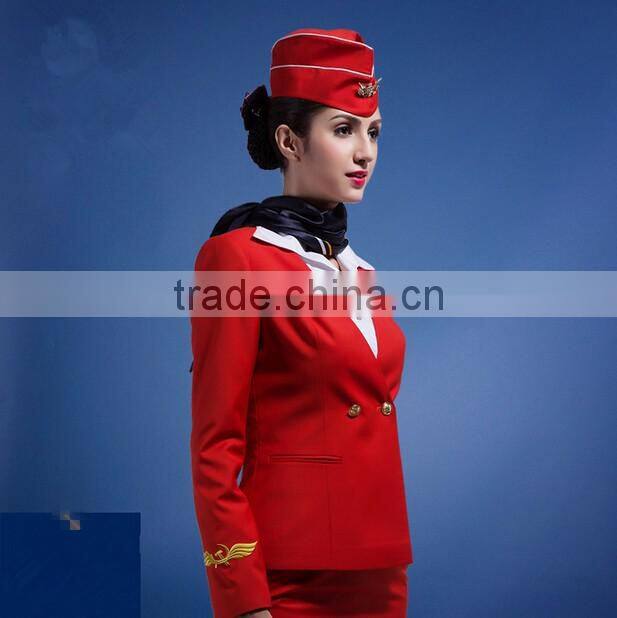 Customize 2016 hot sale New Arrival Red flight attendant uniforms