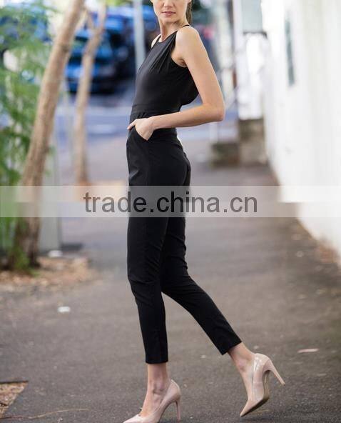 2017 O-neck halter sleeveless backless solid slim tight Jumpsuit