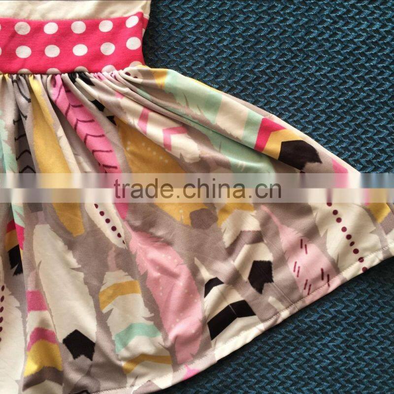 QL-406 sleeveless stripe top feather design dress baby party dress new products 2016