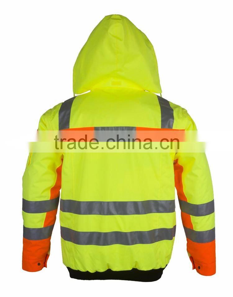 High visibility 3M 8906 waterproof pilot coat hi vis wear safety bomber jacket
