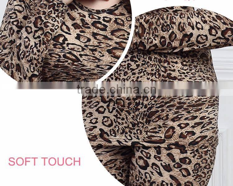 WOMEN THERMAL UNDERWEAR DESIGN LEOPARD PRINTED U-NCEK LONG JOHN UNDERWEAR