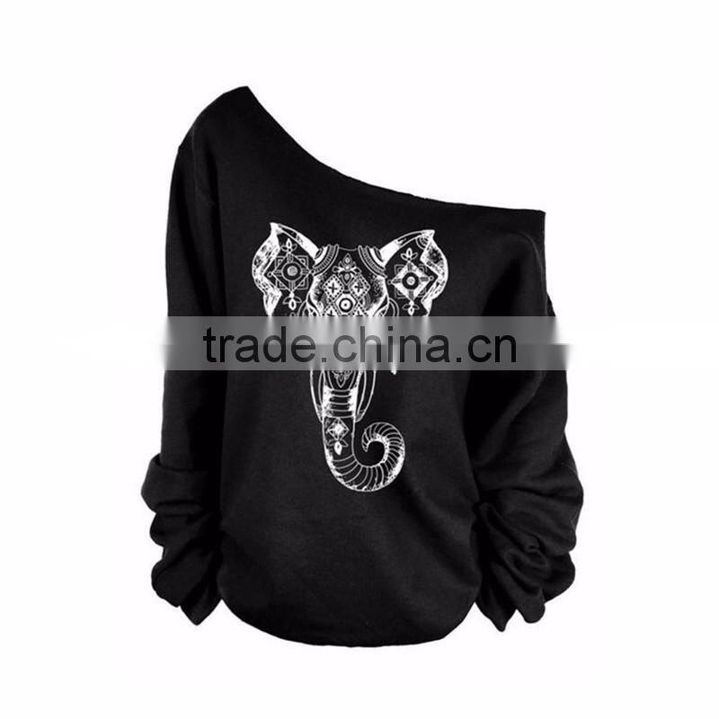 Women Customized Printed Black Off Shoulder Sweatshirt Cheap Price