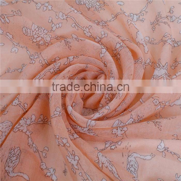 Voile Scarves & Wraps Rectangle White Orange Pink Animal Fashion Scarf