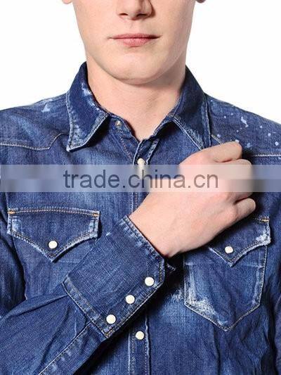 2016 men's slim fit cotton washed denim jeans shirt