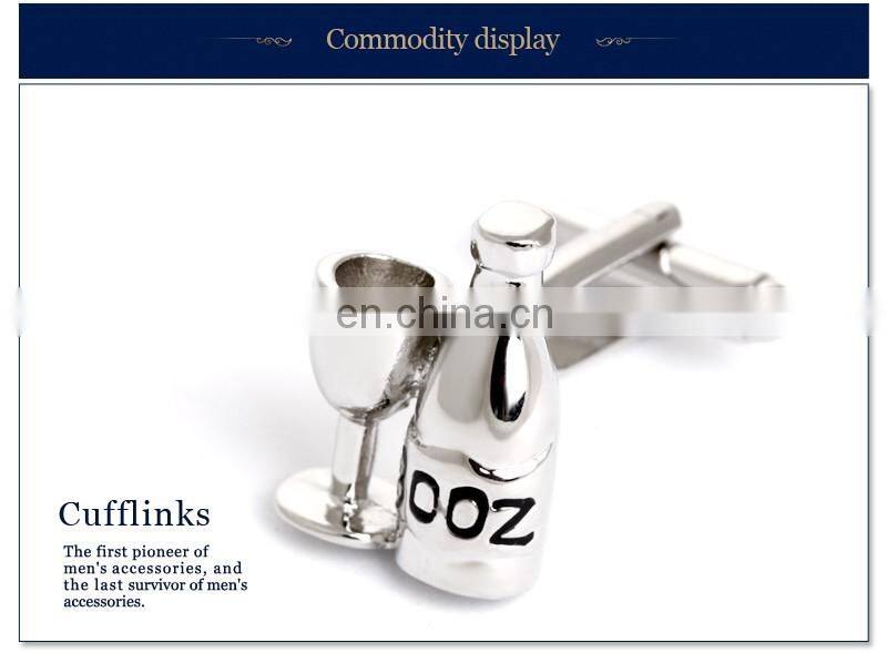 Wine Bottle and Cup Cuff link Silver Cheap Shirt Cufflinks Men