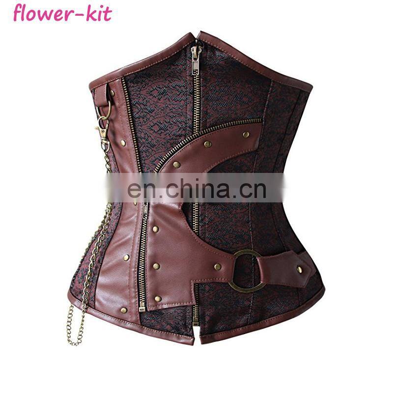 Black Gothic Steampunk Corsets Heavy Steel Bone Armor Burlesque One Shoulder Trainer Bustiers Corset