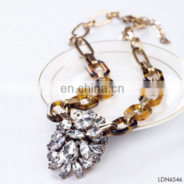 JC inspired acrylic leopard print material and crystal pendant necklace jewelry