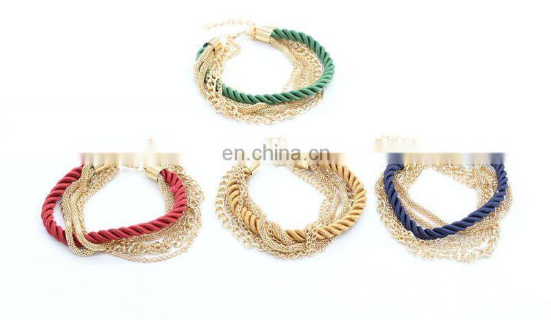 Cheap Fashion Multi-layer Adjustable Geometric Weave Braid Leather Bracelets & Bangles with Alloy Chain