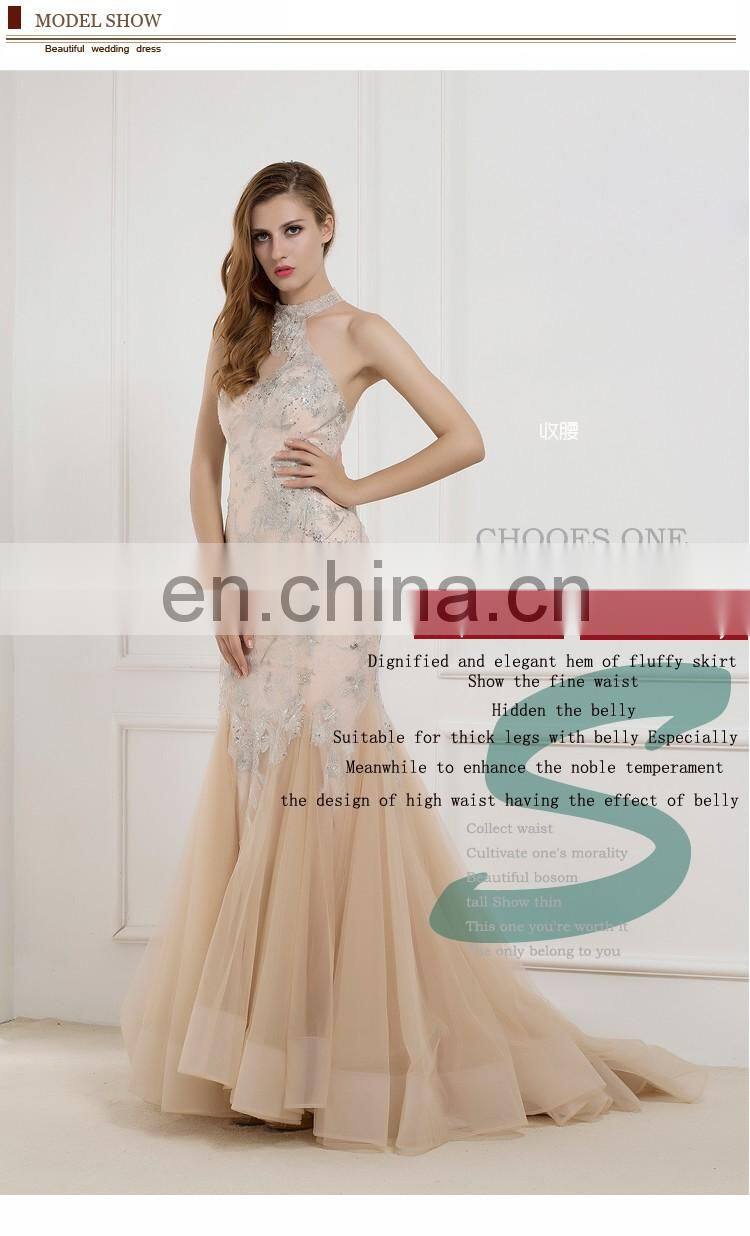 EB2619 Sexy Luxury Halter top beading Silver lace mermaid trumpet prom dress