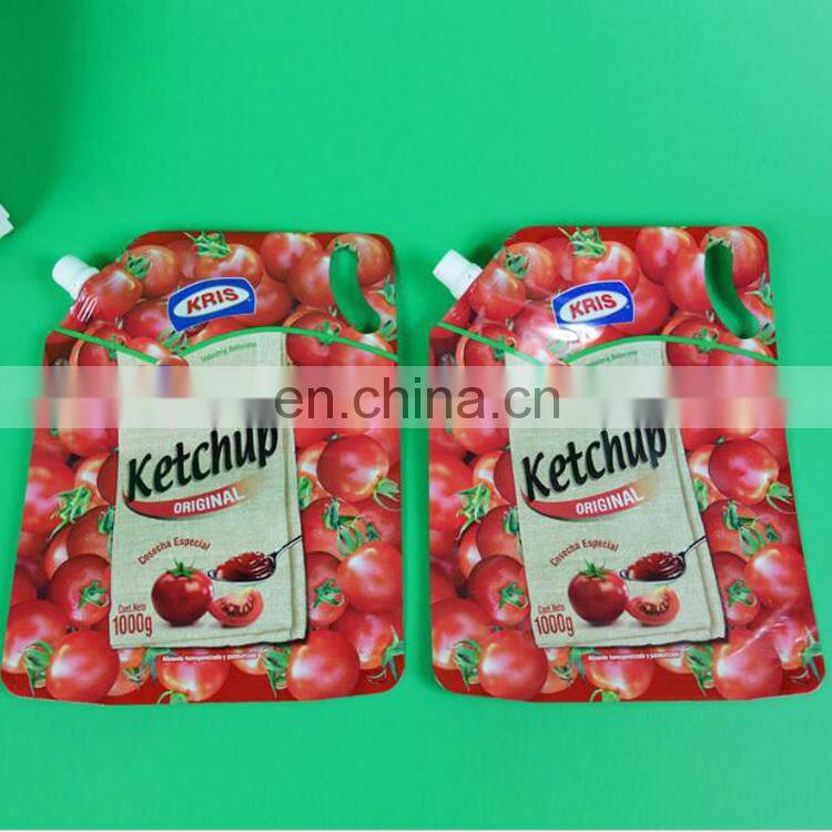 China factory wholesale laminated aluminum foil red ketchup liquid packaging stand up spout pouch
