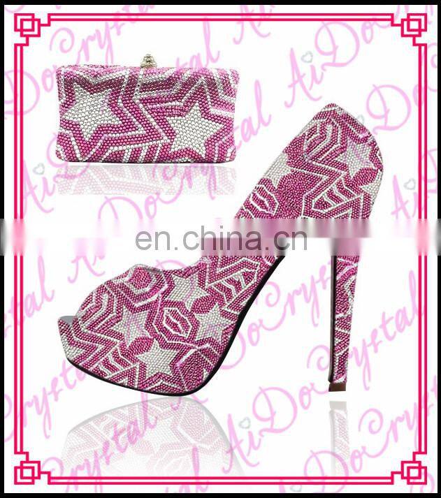Aidocrystal Fashion high heel hidden platform shoes and bags stylish fushia pink party shoes