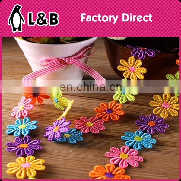2017 fashion polyester yarn colorful lace trimming sewing ribbon flower trim