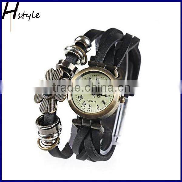 Women's Flower Sense Retro Wrap Around Weave Leather Quartz Watch Coffee WP007
