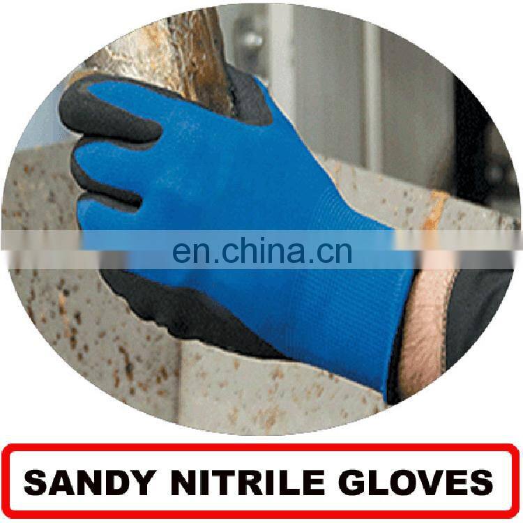 High Quality Construction Work Safety Nylon Nitrile Coated Black Sandy Finish Gloves For Sale