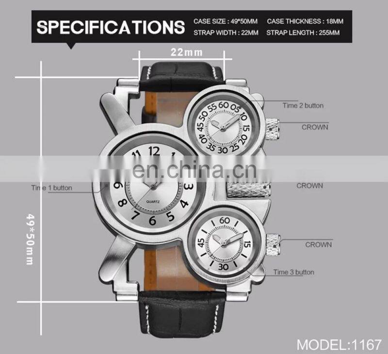 Oulm 1167 Creative Mens Watches Top Brand Luxury Military Quartz Watch Unique 3 Small Dials Leather Strap Male Wristwatch