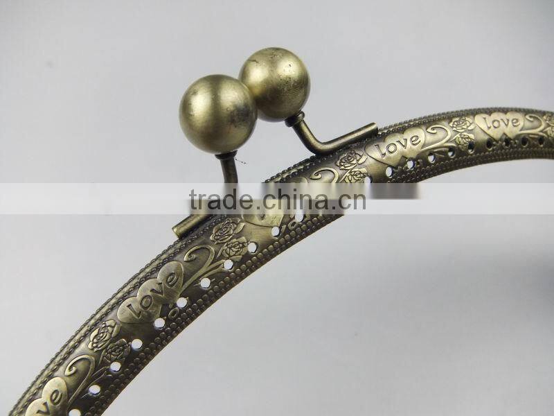 2014 NEW!Antique Brass DIY Metal Sewing Fashion Evening Bag Frame DIY Bag Accessories With Love Pattern
