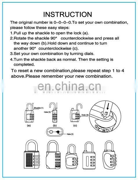 Amazon hot seller 4 digit Zinc Alloy long shackle password combination locks luggages door safety pad lock