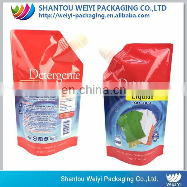 customized handle plastic doypack 1L washing up liquid nozzle spout pouch for laundry detergent