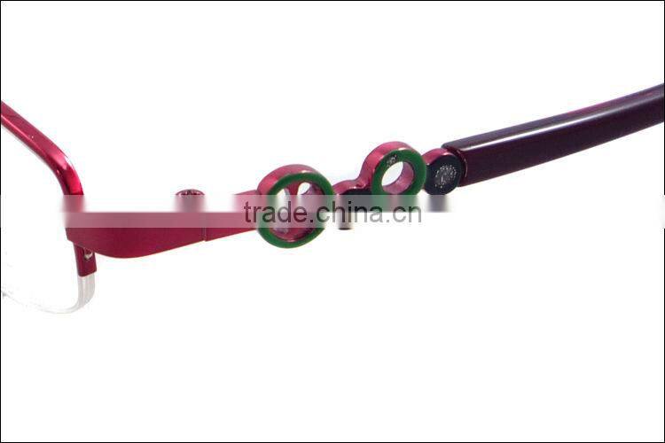 Fashion style women metal half frame eyeglasses frame with pattern temple with clear lenses