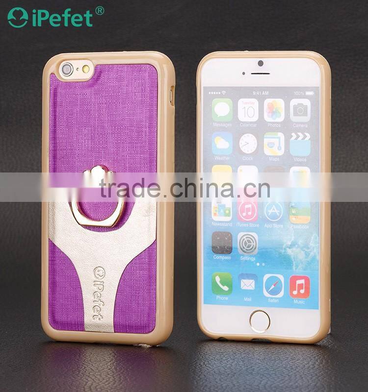 Double color cell phone leather case for iPhone 6S with ring holder