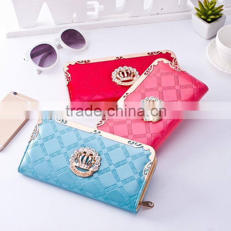 Latest women pu purse luxurious decorate long wallet